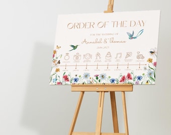 Wild Flowers Order Of The Day Wedding Sign | Wedding Order of Events Sign | Custom Wedding Timeline Board | Personalised Signage UK