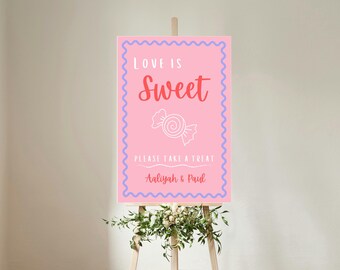 Letrero de boda "Love is Sweet" / Letrero de mesa dulce y divertido / Letrero de mesa de dulces de boda para recepción / Entrega rápida en el Reino Unido