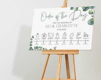 Eucalyptus Foliage Order Of The Day Sign | Wedding Order of Events Sign | Custom Wedding Timeline Board | Personalised Signage UK