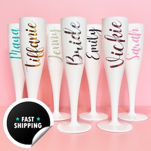 Custom Champagne Flutes | Personalised Bridal Party Flutes | White Custom Birthday Prosecco Flutes | Hen Party Custom Flutes UK