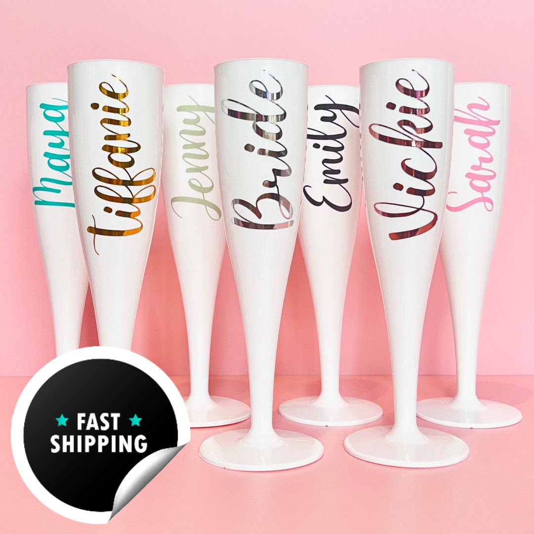 Custom Bridal Party Stemless Champagne Flute – Happily Ever Etched