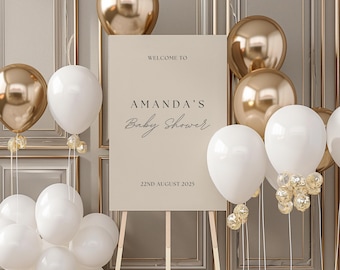 Cartello di benvenuto per baby shower beige chic / Cartello personalizzato per baby shower / Cartello di benvenuto personalizzato per baby shower