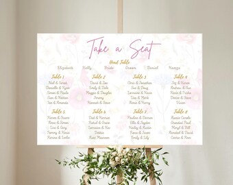 Letrero para tomar asiento para fiestas en el jardín / Letrero con plano de asientos para bodas / Plano de asientos para bodas personalizado / Tableros florales personalizados para bodas en el Reino Unido