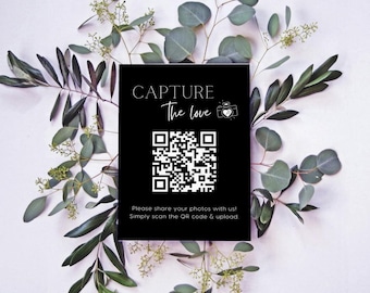 Panneau noir intemporel pour partage de photos avec code QR | Capturez le panneau QR Code Love Wedding | Plaque personnalisée de téléchargement de photos pour les invités du mariage