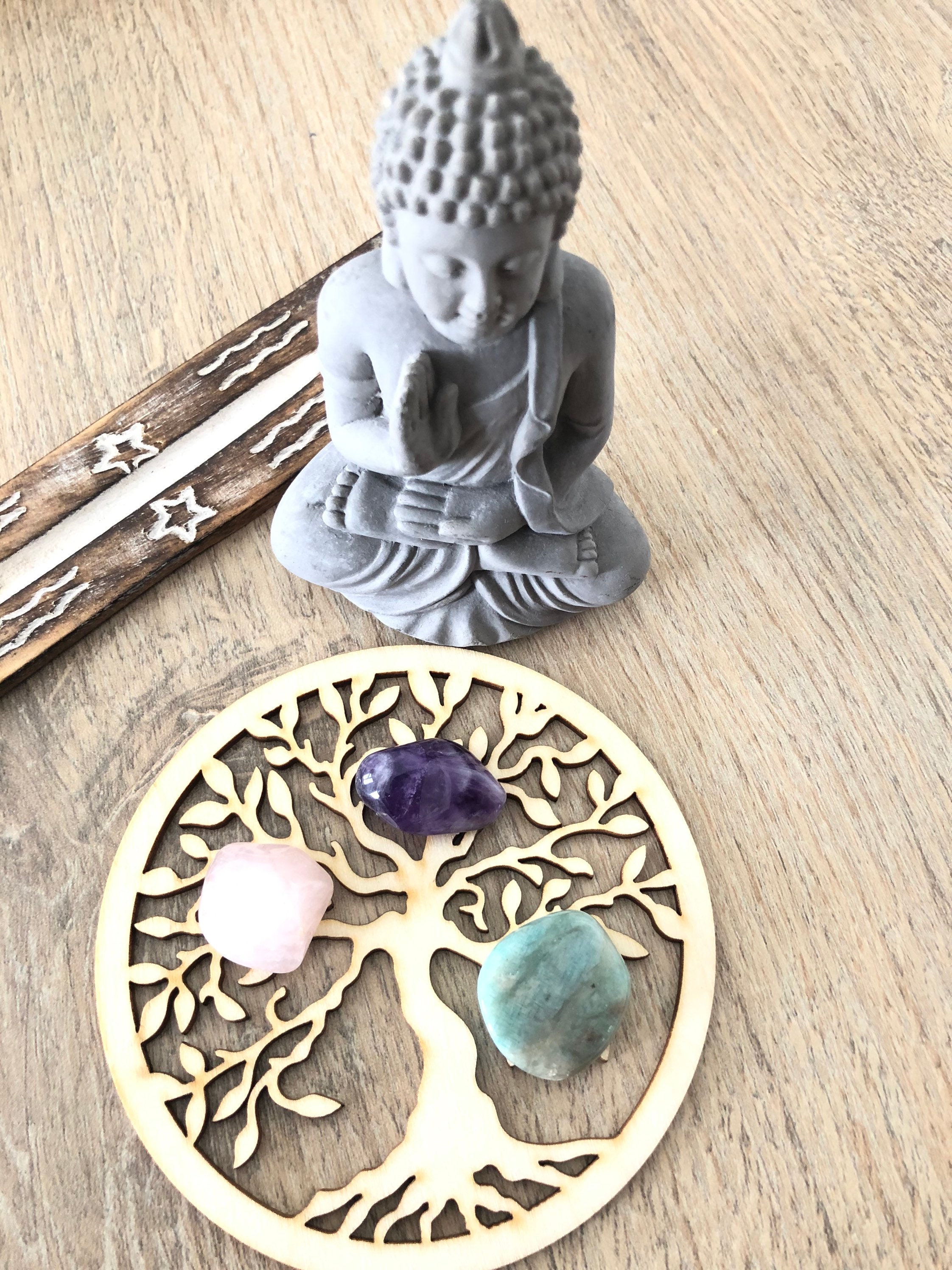 Pochon Kit Set Pierres Apaisement/Anti Stress Détente/ Quartz Rose Améthyste Amazonite Lithothérapie