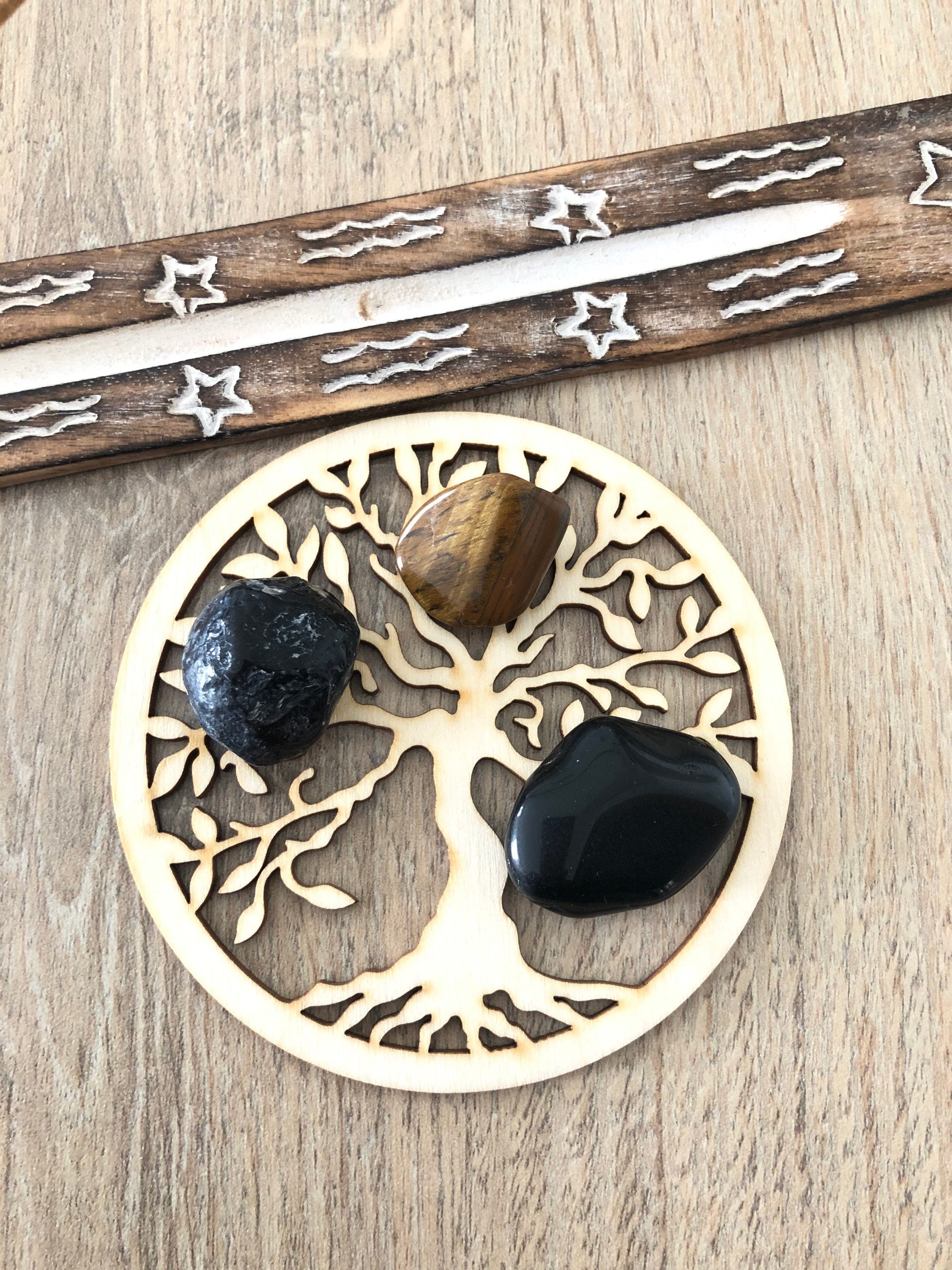 Pochon Kit Set Cristaux Pierres Naturelles Pour La Protection/Oeil de Tigre Obsidienne Lame d'apache