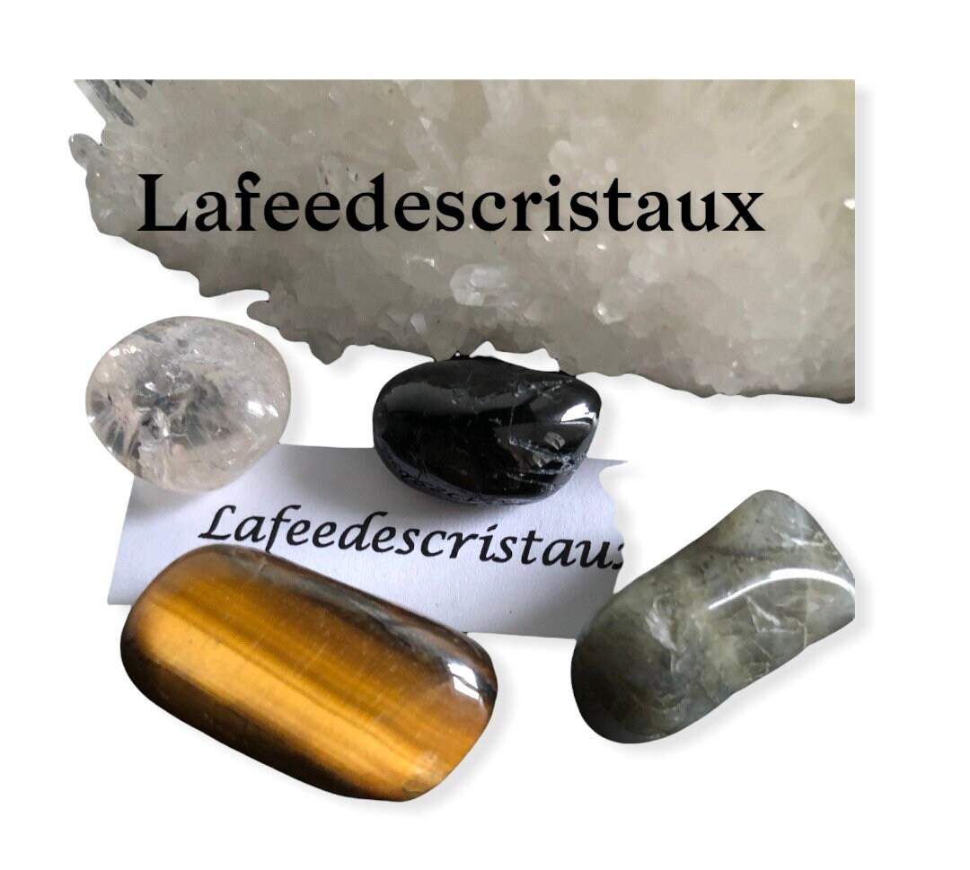 Kit Lot Pierres Roulées Naturelles Pour La Protection - Kit Litho Thérapie Set Cristaux -