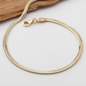 Snake Chain Bracelet, 14K Gold, Herringbone chain, Layering Chain, Minimalist Stacking Bracelet, Gift for Her, Fine Jewelry