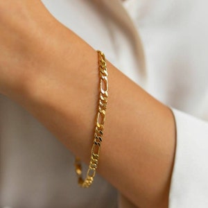 14k Gold Figaro Bracelet, 14K Solid Gold Chain, Layering Chain Bracelet, Minimalist Fine Jewelry, Gift for Her, Unisex Chain