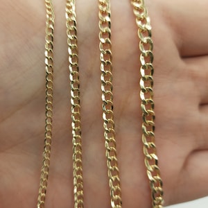 Pulsera de eslabones cubanos de oro auténtico de 14 k (2,15 mm, 3 mm, 4 mm y 5 mm), pulsera gourmet de oro auténtico, regalo para ella, pulsera unisex, el mejor precio.