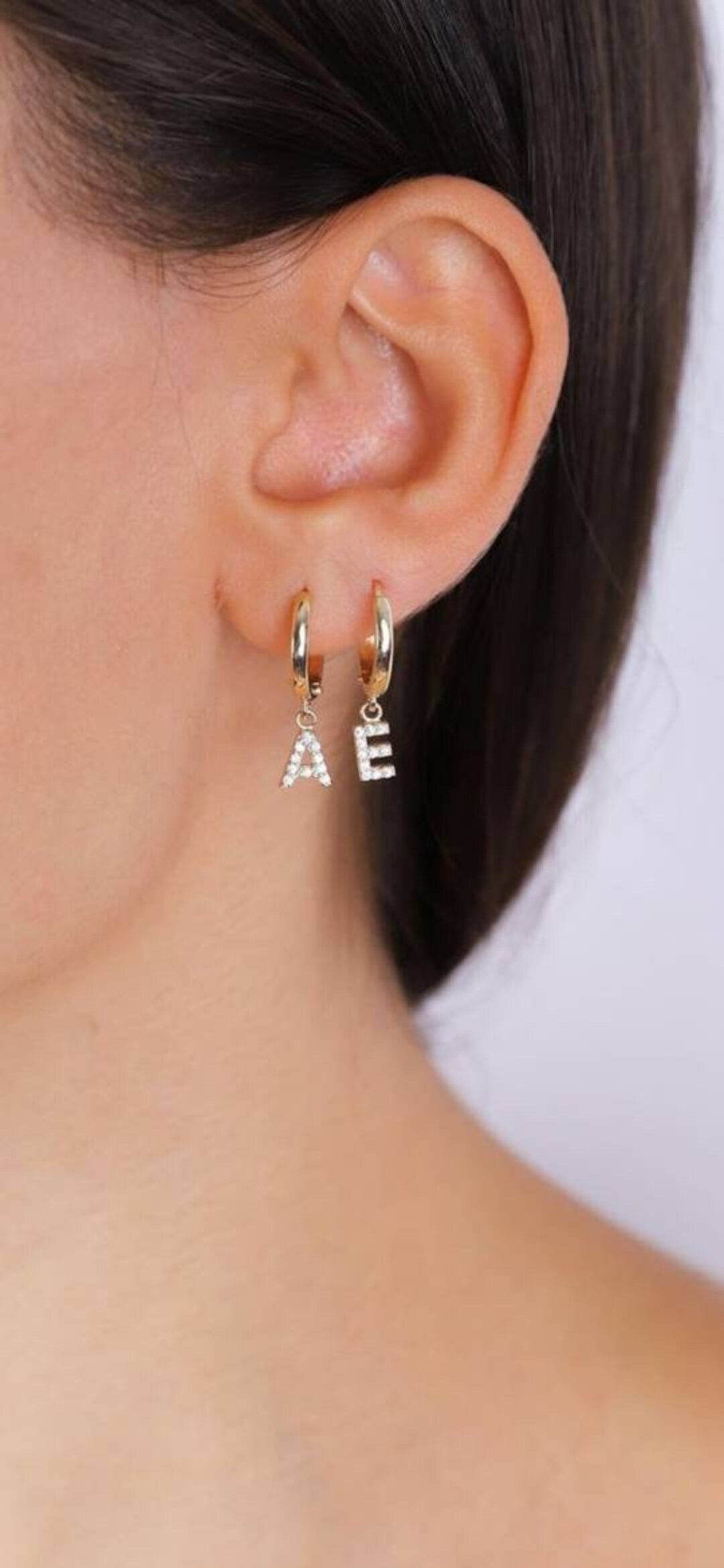 14k Solid Gold Hoop, Letter Earring, Letter Earring,custom Initials