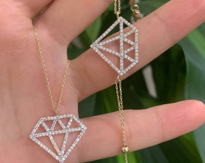 Diamond Necklace / 14k Gold Diamond Necklace / Diamond Solitaire Necklace / Moms Day Diamond Necklace / Bridal Diamond / Floating Diamond