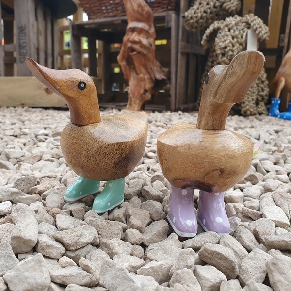Bath time bamboo duck with cute spotty boots - various colours available
