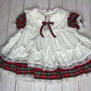 90s christmas dress 90s Smocked Red Plaid Black Velvet Collar Christmas Dress Bonnie Jean, Girl's 4T