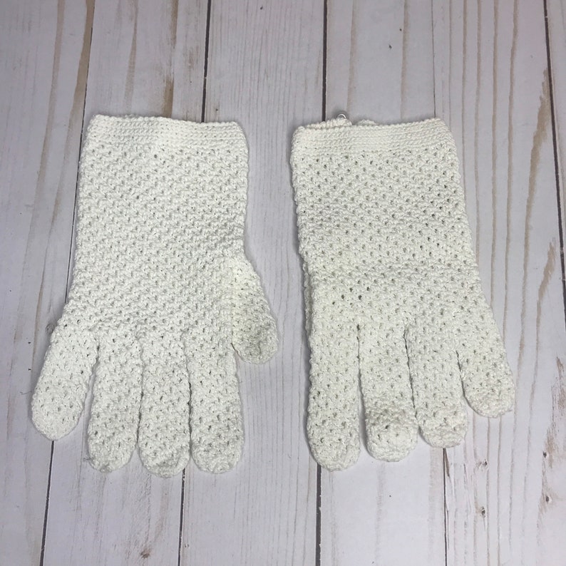 Vintage Crochet Gloves Bridal Accessory, Off-White Cotton Costume Special Event Gloves image 3