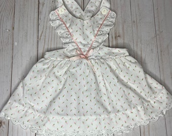 Vintage Doe-Spun Brand Infant Little Girls Pinafore Dress Pink Rosebud Size 3-6 Months, Vintage Baby Clothes, Vintage Children’s Clothes