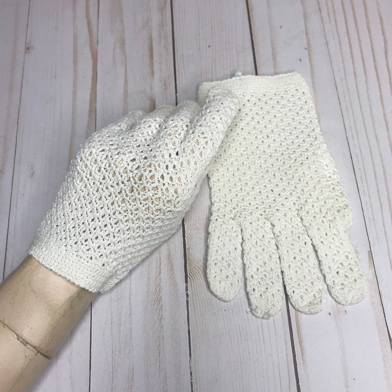 Vintage Crochet Gloves Bridal Accessory, Off-White Cotton Costume Special Event Gloves image 2