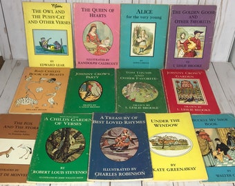 Lot of Grolier Society Vintage 1967 Childrens Paperback Books, MCM Learn to Read Book Lot of 13, Alice, Nursery Rhymes, Garden of Verses