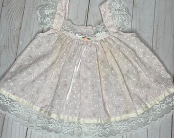 Vintage Bryan Brand Infant Little Girls Pinafore Dress Pink Floral Lace Size 18 Months, Vintage Baby Clothes, Vintage Children’s Clothes