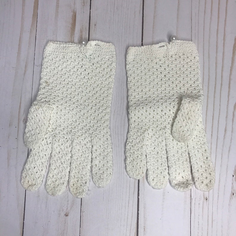 Vintage Crochet Gloves Bridal Accessory, Off-White Cotton Costume Special Event Gloves image 4