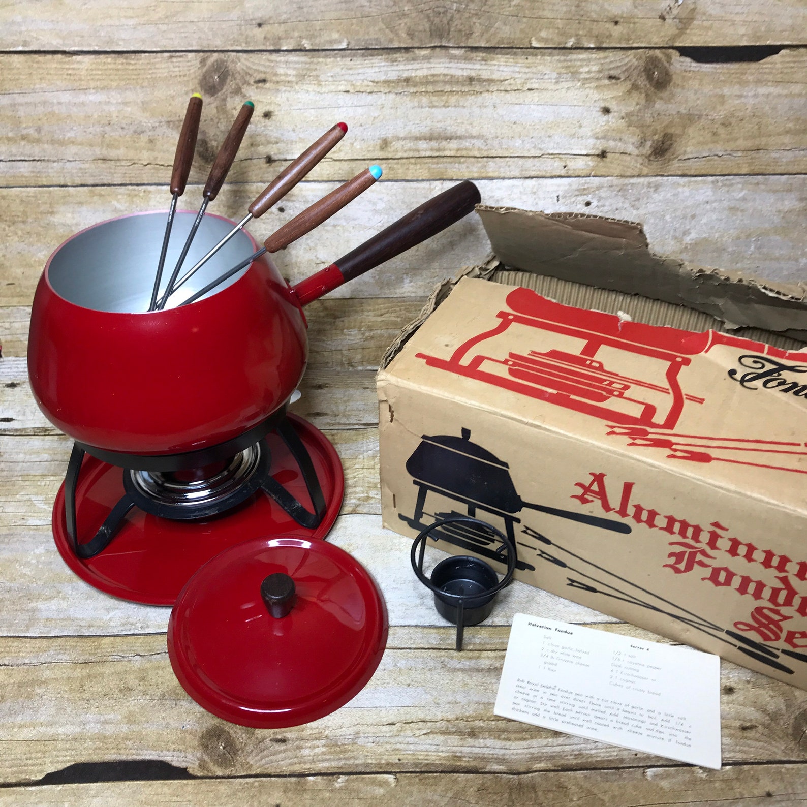 Vintage Fondue Set with Stand Sterno Burner and Four Skewers Etsy