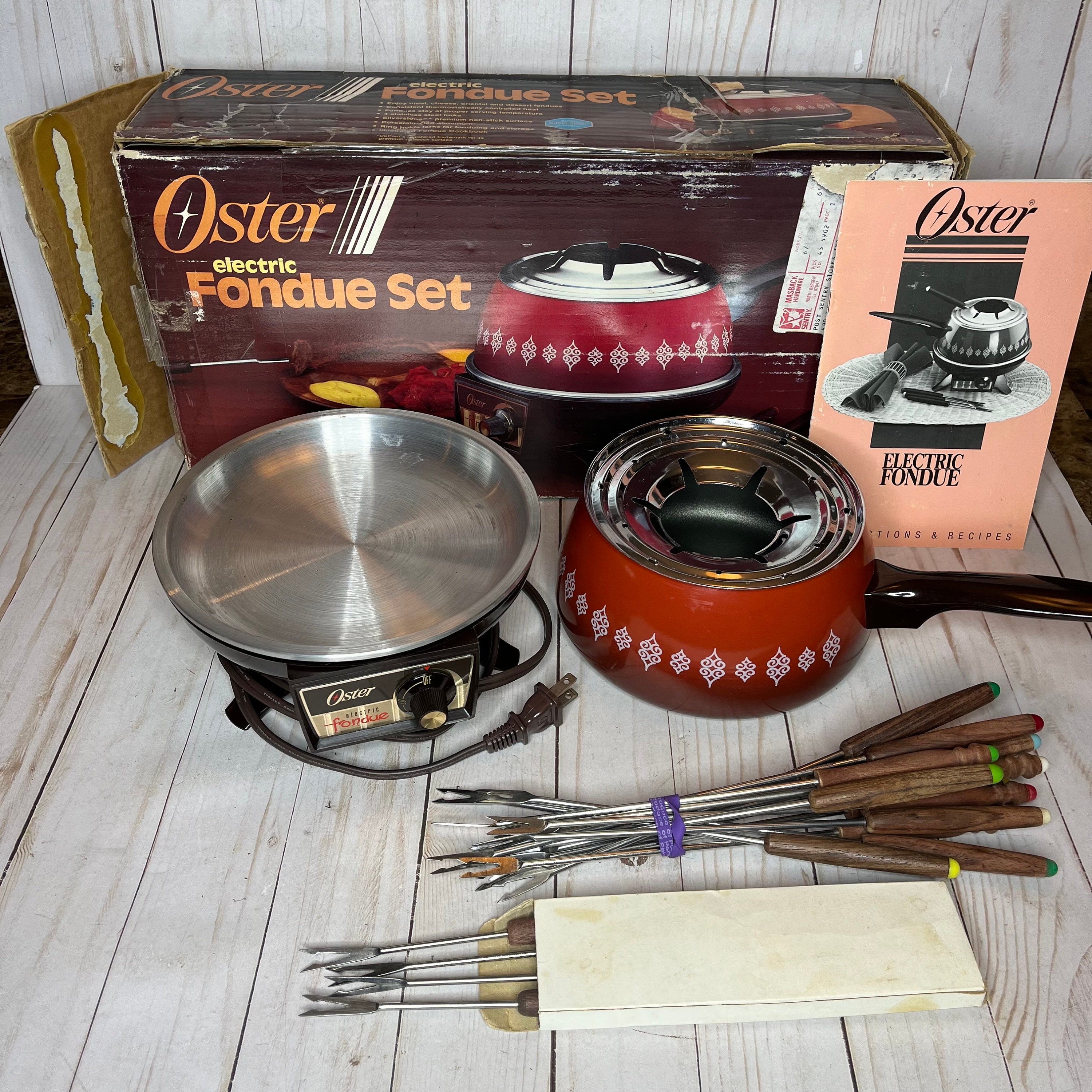 1960's Oster Electric Fondue Set Complete New Never Used, Teflon, 6 Color  Coded Fondue Forks, Retro Olive Green Design, Tested and Works 