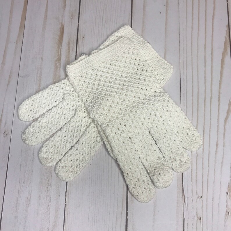Vintage Crochet Gloves Bridal Accessory, Off-White Cotton Costume Special Event Gloves image 8