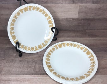 Corelle Butterfly Gold Vintage Bread Butter Dessert Plate 6 3/4 Inch Diameter, Corningware Corelle Small MCM Dish, Replacement Set of 4