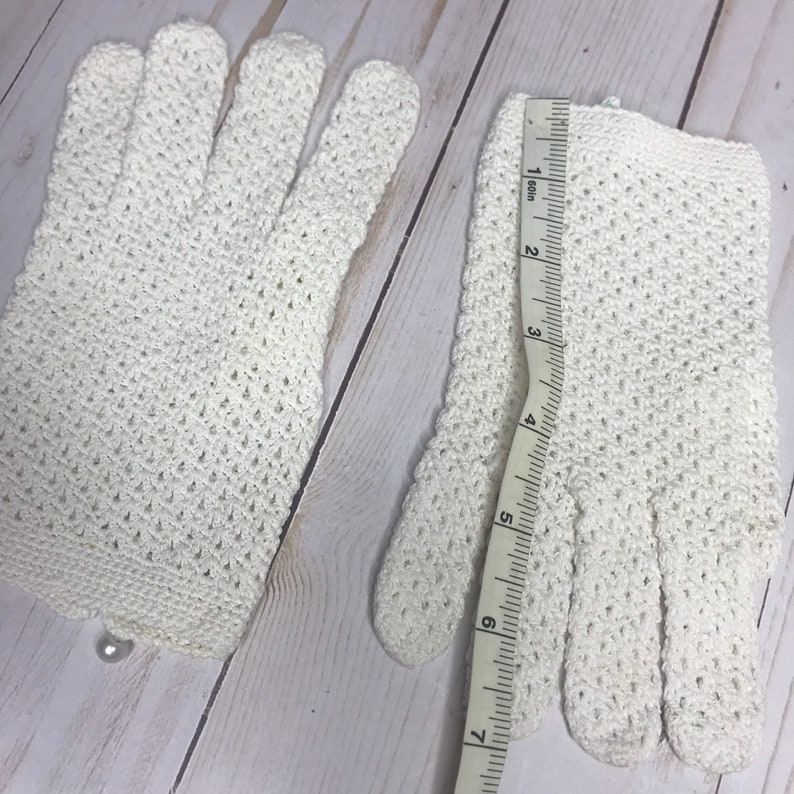 Vintage Crochet Gloves Bridal Accessory, Off-White Cotton Costume Special Event Gloves image 10