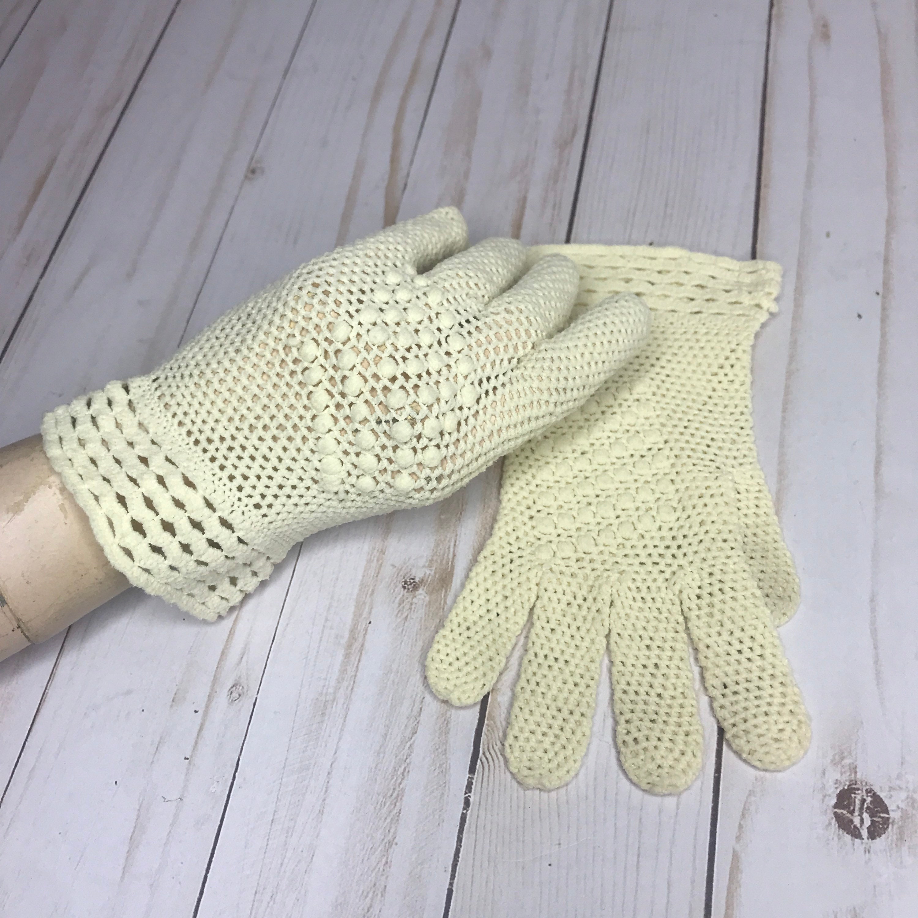 Gants Femme Vintage Taille S Marron Crochet Ivoire - Cuir Fait Main Philippines