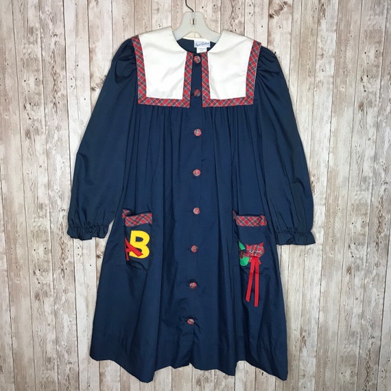 Vintage Navy Blue Schoolgirl Dress with Front Ple… - image 10