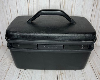Vintage Samsonite Acclaim Carry On Cosmetic Train Case, Black Mirrored Retro Small Travel Bag, Hardshell MCM Makeup Trunk No Key Made in USA