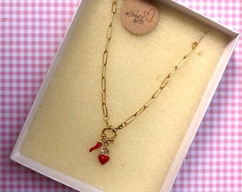 collana catena con sacro cuore e cornetto rosso