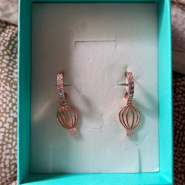 boucles d'oreilles montgolfière en argent rosé 925 avec zircons