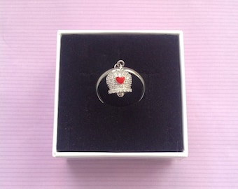 anello campanella con strass e cuore rosso