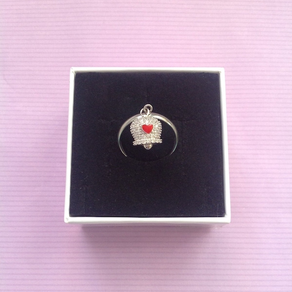 anello campanella con strass e cuore rosso