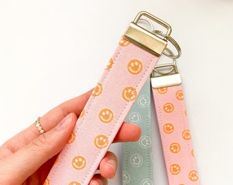 Pink Smiley Face Wristlet | Key Chain | Key fob