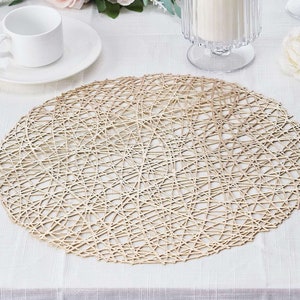 6 Pack | Metallic Champagne Woven Vinyl Placemats, Round Table Placemats, Non-Slip Table Mats For Dining, Coffee, Table Decor - 15inch