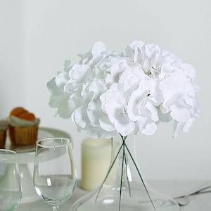 10 Pcs - White Artificial Hydrangeas Head and Wire Stems, Dual Tone Silk Hydrangea, Real Touch Petals, Hydrangea Bouquet for Floral