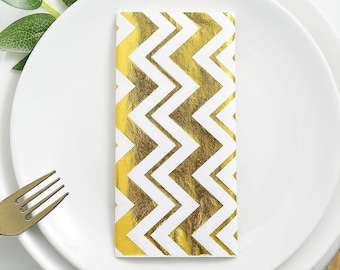 20 Pack - 3 Ply Metallic Gold Chevron Paper Dinner Napkins - Wedding Cocktail Napkins