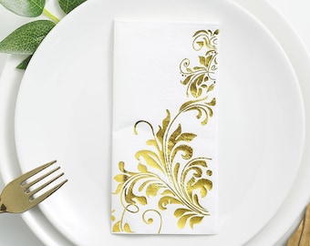 20 Pack - 3 Ply Metallic Gold Intricate Design Paper Dinner Napkins, New Year Napkins, New Year Decor - Wedding Cocktail Napkins