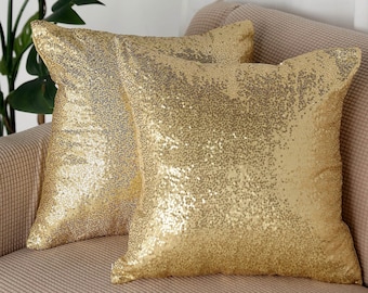 2 Pack | 18"x18" Champagne Throw Pillow Cover, Decorative Pillows, Holiday Decor Sequin Beads Cushion Wedding Anniversary Birthday Gift