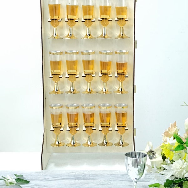 3-Tier Wooden Champagne Glass Flute Holder Wall Stand Rack, 15 Glass Drinks Shelf, Floor Standing Rectangular Drinks Rack