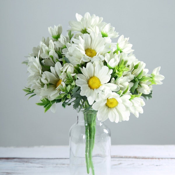 4 Bushes | Cream Silk Daisy Artificial Flowers, DIY Wedding Flower Bouquet Faux Flowers Floral Arrangement Vase Flowers Decor  - 11" Tall