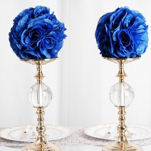 2 Pack 7 Royal Blue Flower Ball, Rose Kissing Balls, Hanging Pomander, Flower Girl Bouquet, Silk Rose Ball, Wedding Centerpiece image 2