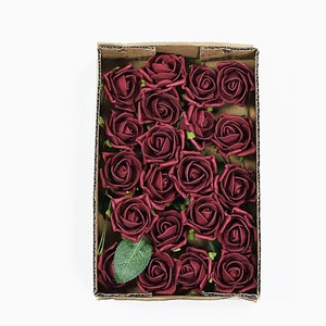24 Roses | 2" Burgundy Artificial Foam Rose With Stem and Leaves, Rose ...