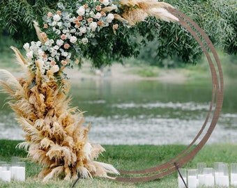 8ft Natural Brown Wood Wedding Arch, Ceremony Arch, DIY Round Boho Backdrop Stand, Wooden Arch, Rustic Photo Backdrop Stand, Farmhouse Decor