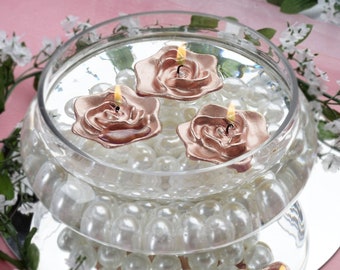 Rose Gold Rose Flower Floating Candles, Rose Candles for Table Decor, Home Decor, Candle Gift, Party Favors - 4 Pack