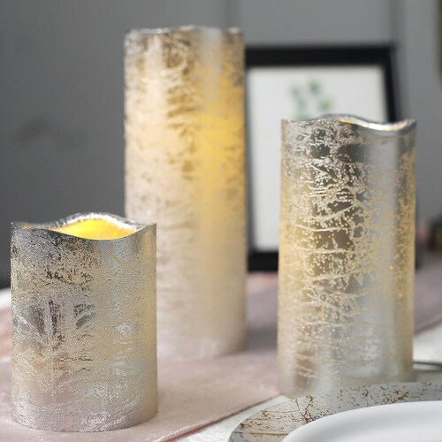 Metallic Gold Flameless Pillar Candles Candle Pillars With Etsy