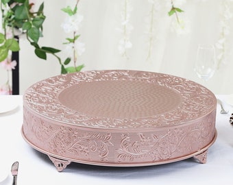 22" Embossed Round Cake Plateau, Rose Gold Cake Stand, Metal Cake Stand, Cake Riser, Food Display, Wedding Cake Stand, Cake Display Stand